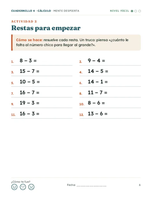 Página de ejemplo del cuadernillo de Cálculo